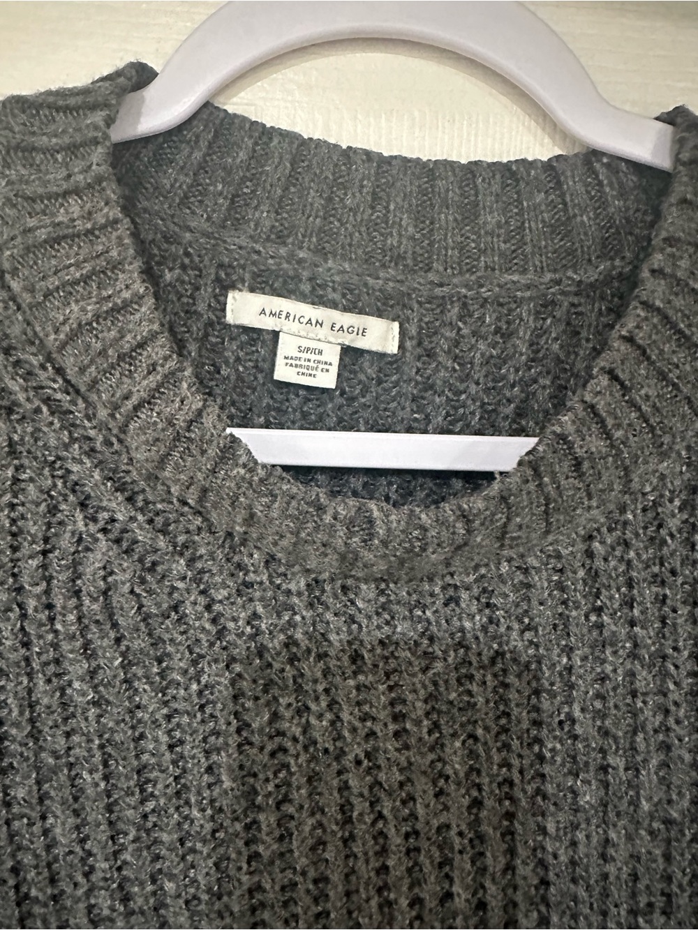 American Eagle Outfitters Men's Dark Charcoal Ribbed Crewneck Sweater
